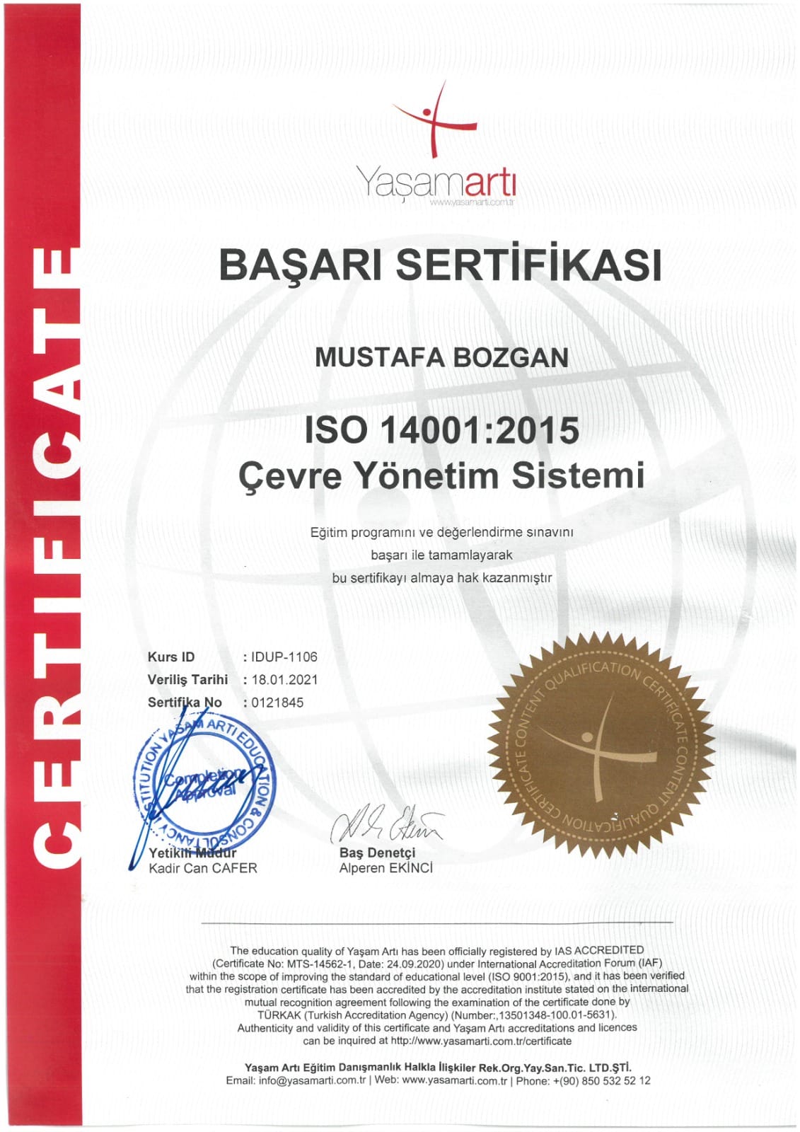 iso 14001 sertifikası
