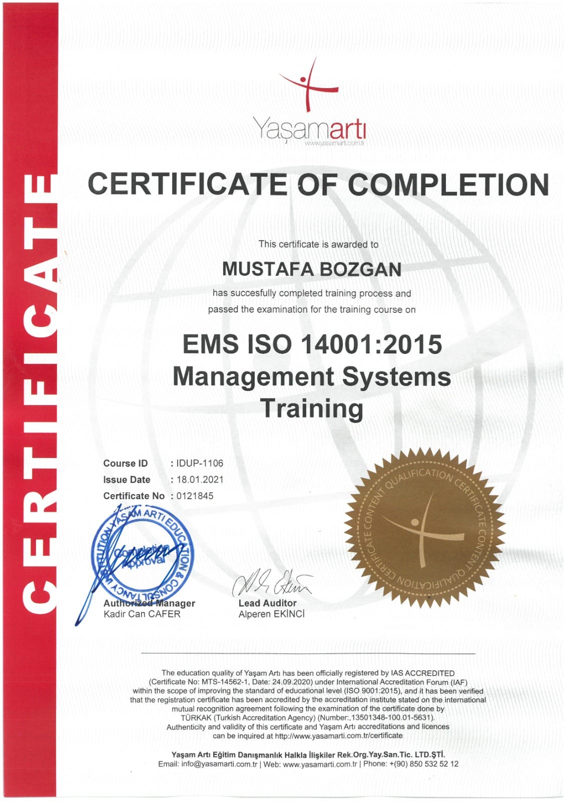 iso 14001 sertifikası